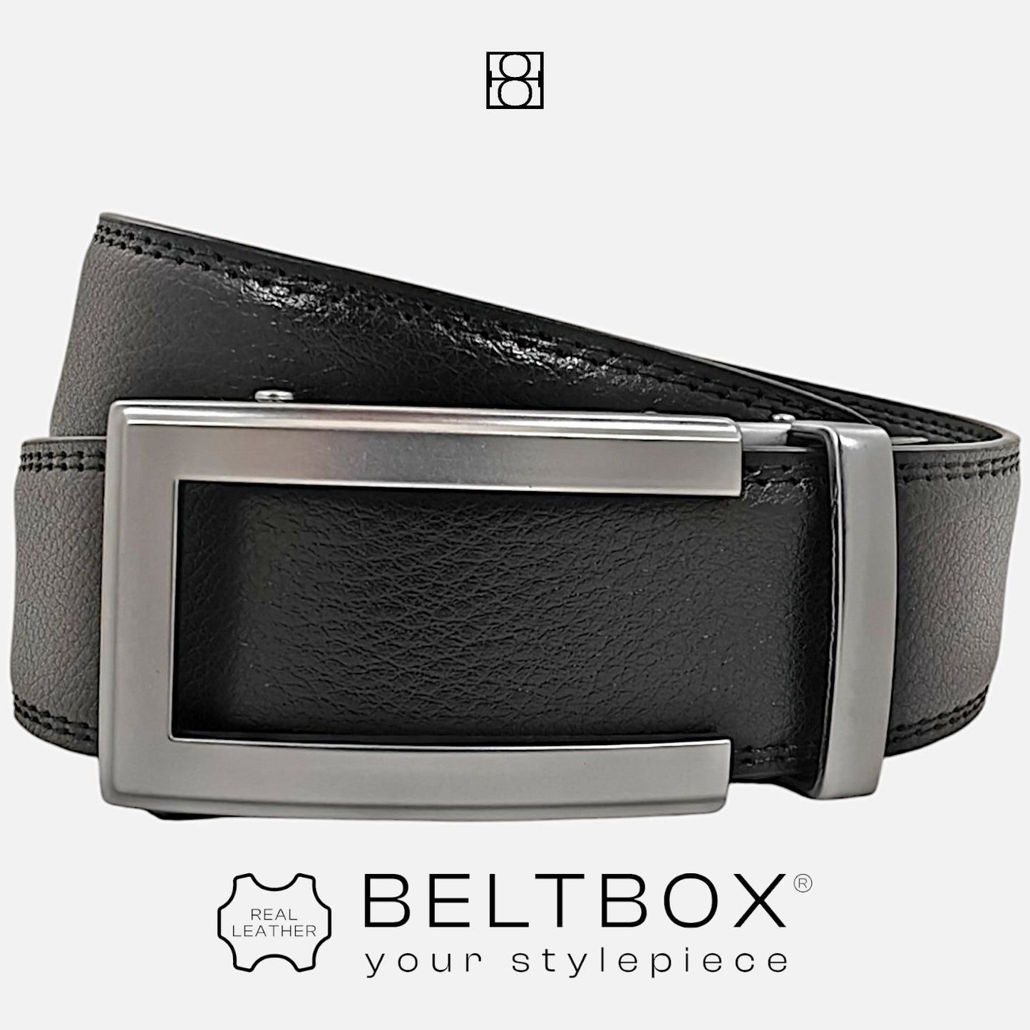 BELTBOX | Черен мъжки колан без дупки от естествена кожа - classic