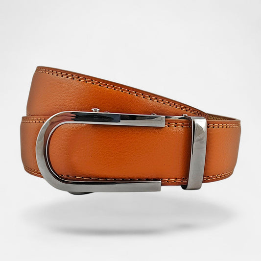 BELTBOX® Slim Cognac × Silver Curved | 3.2 cm.
