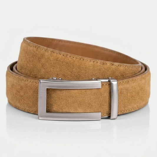 BELTBOX® Suede Caramel × Silver Matt Traditional | 3.5 см