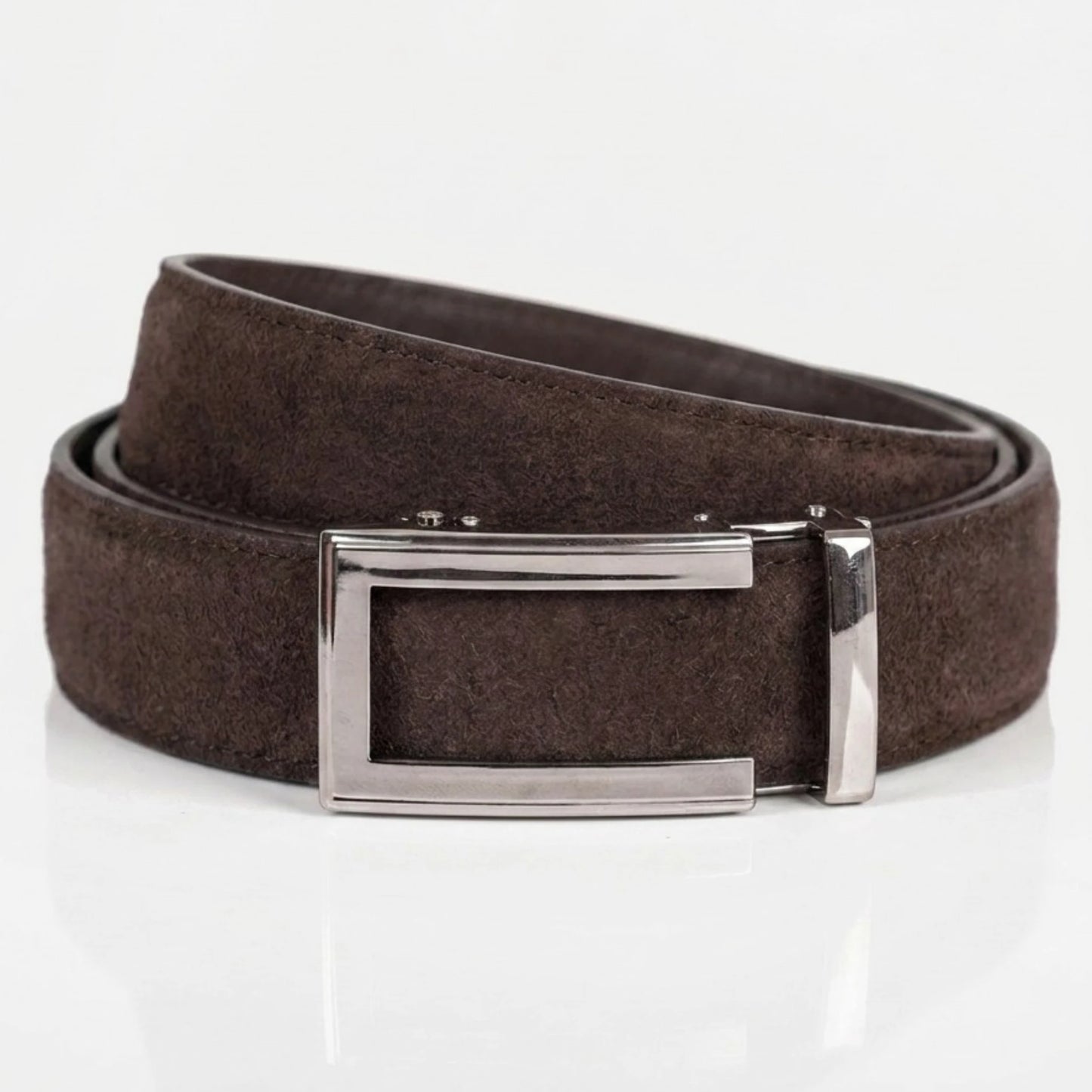 BELTBOX® Suede Coffee × Silver Traditional | 3.5 см