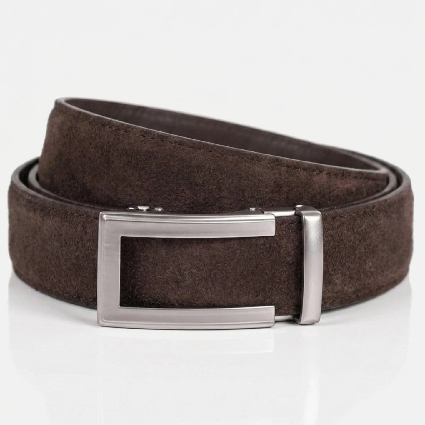 BELTBOX® Suede Coffee × Silver Matt Traditional | 3.5 см